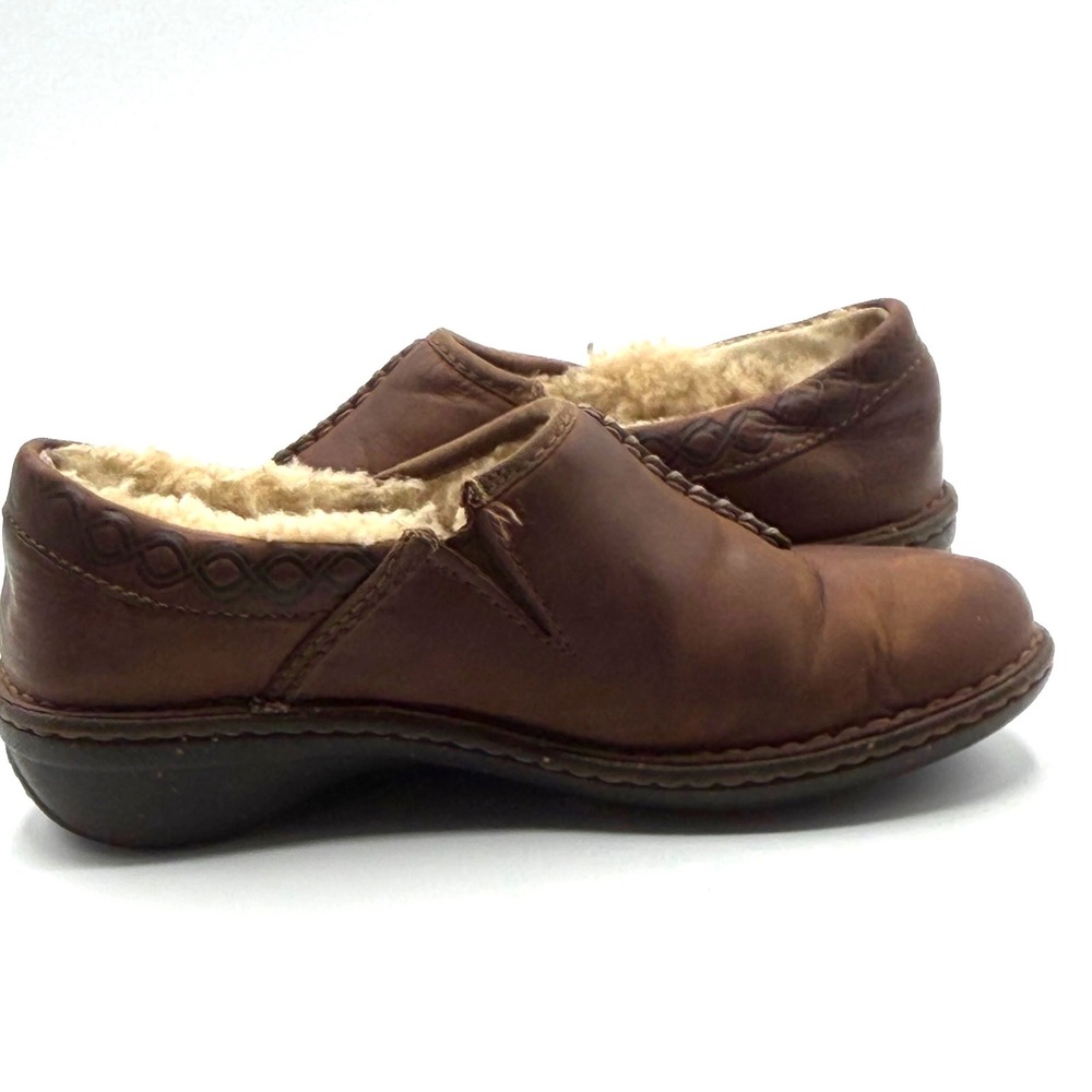 UGG Bettey Leather Clogs Womens 6 Brown Shearling Lined Mules Cozy Fall Celtic - Picture 9 of 12